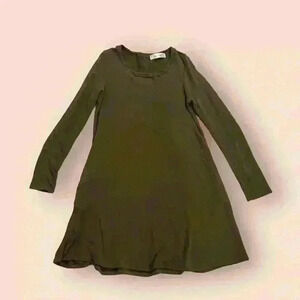 Fab'rik Olive Long Swing Dress Cowl Neck Side Pockets S Women Tunic Top